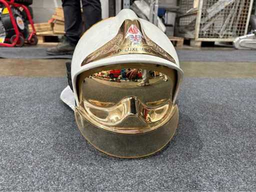Firefighter helmet G.D. Luxembourg – chrome-plated, with visor & neck protection (used)