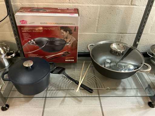 Gietijzeren kookpot en gietijzeren Gsw Wokset
