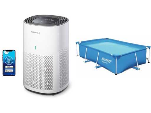 Clean Air Optima® CA-505 Smart - Intelligent HEPA Ionizer Air Purifier - 360° Airflow - Extremely quiet with sleepmode! <10dB(A)! + Bestway Steel Pro - 300 x 201 x 66 cm - Above Ground Pool
