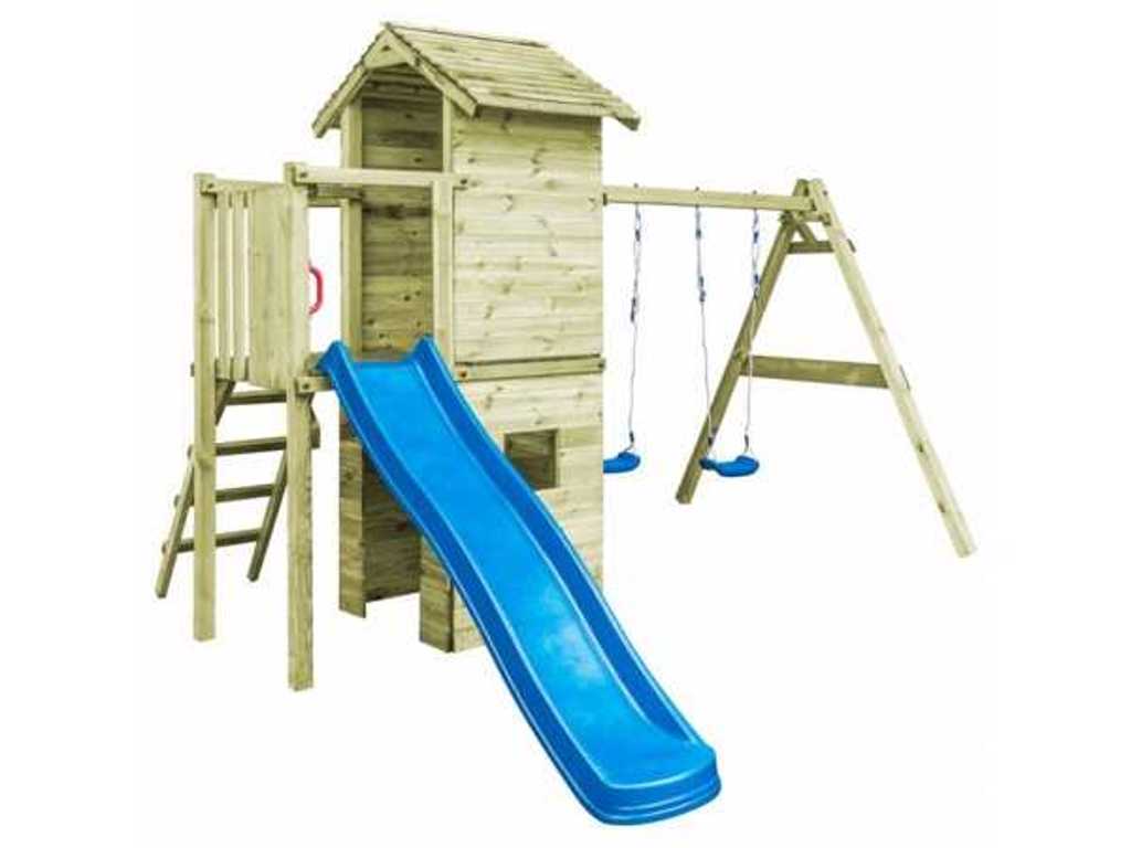 Playhouse with stairs, slide and swings 235x385x268 cm