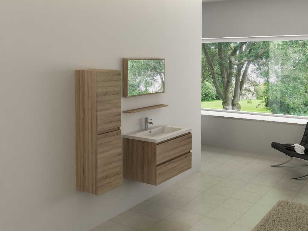 1-persoons badkamermeubel 80 cm - licht hout decor - Incl. kranen