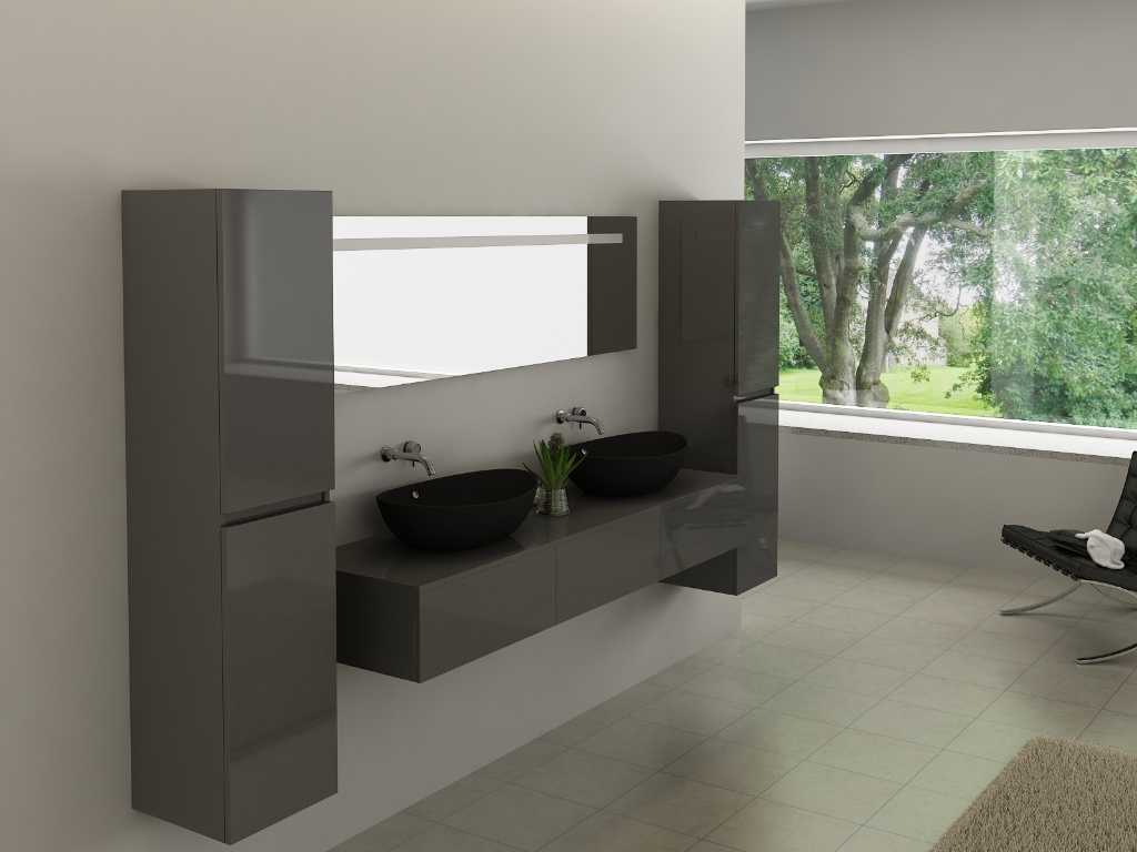 2-person bathroom furniture 180 cm high-gloss anthracite - Incl. taps