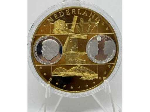 Médaille commémorative en cuivre plaqué or et argent – Motifs européens néerlandais, diamètre de 40 mm.
