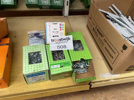 5 boxes of chipboard screws; Nail plugs