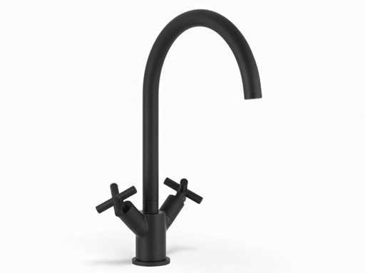Kitchen mixer tap matt black two-handle with swivel spout