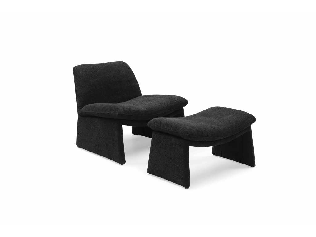 1 x Fauteuil design avec pouf noir