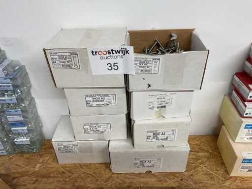 8 pudeł stalowych wkrętów i drewnianych