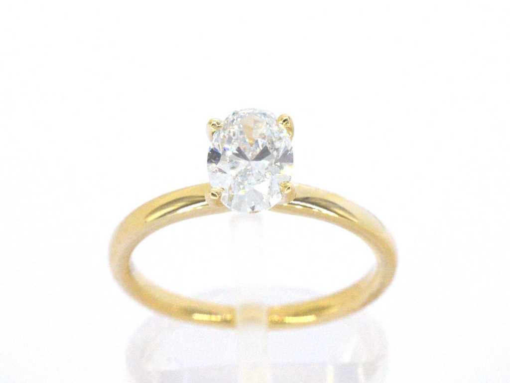 Gouden ovaal solitair ring met een 1.00 carat diamant