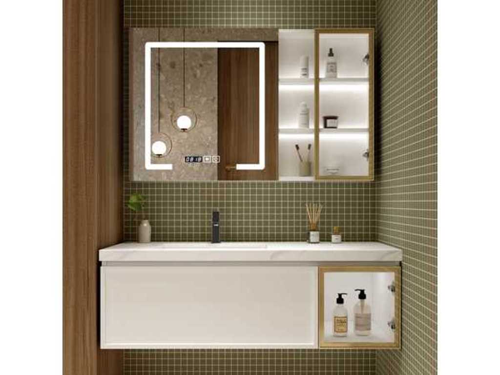 Mobilier de baie complet pentru 1 persoană 100 cm alb - robinet incl.