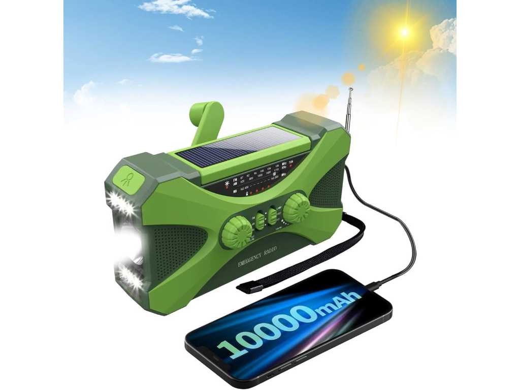4 radios d’urgence vertes avec batterie de 10 000 mAh et alarme SOS