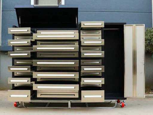 Rhino-Cross-Workbench H7ft-35D-1-L-01C Stainless Steel Workbench 35 drawers 1 door