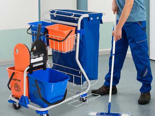 Chariot de Nettoyage 4 Seaux avec Presse à Balai et Roulettes Bleu Orange