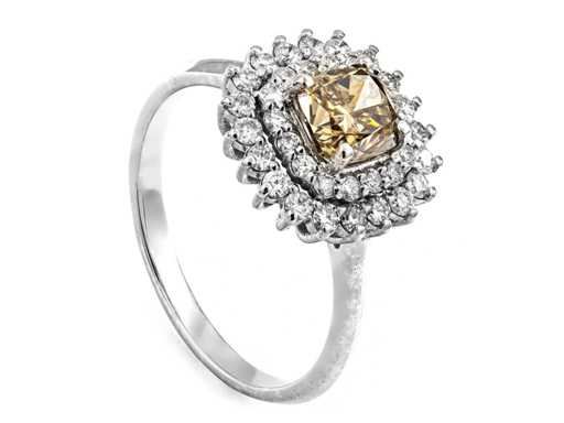 Inel de lux Diamand natural, maro fantastic, galben-verzui, 1,50 carate