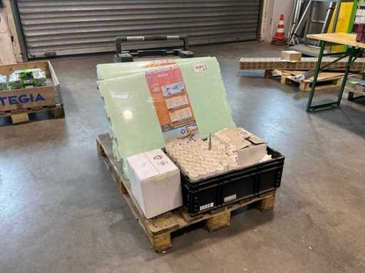 Bundle of building materials and empty toolboxes