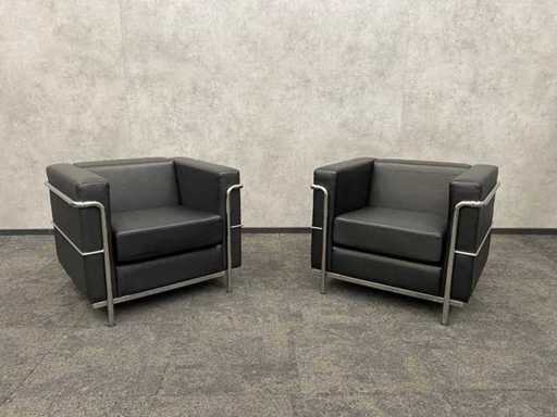 2x design armchair black leather