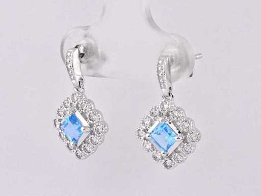 14 KT White Gold Earring With 1.02 Cts Natural Diamond and Swiss Blue Topaz