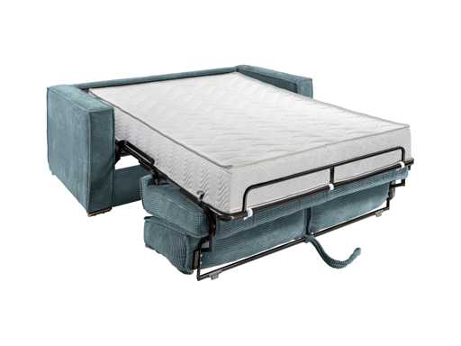 Canapé 4 places convertible express en velours côtelé bleu turquoise - Couchage à lattes larges 160 cm - Matelas 22 cm 
