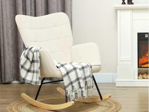 Schommelstoel, dikke bekleding, brede rugleuning, beuk/stalen frame, tot 120 kg, beige