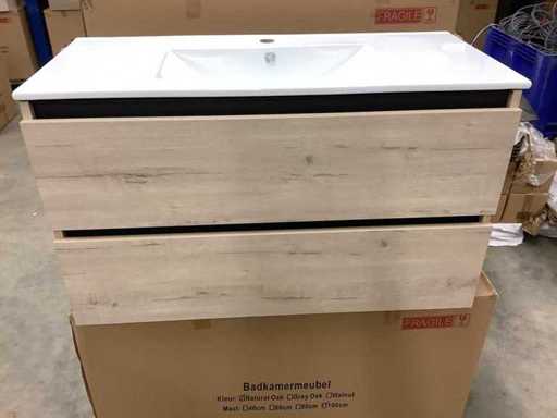 Karo – Badezimmermöbel Natur-Eiche 100 cm + Waschbecken