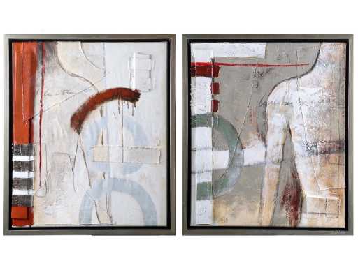 Onleesbaar signatuur - tweeluik - gemengde techniek op doek