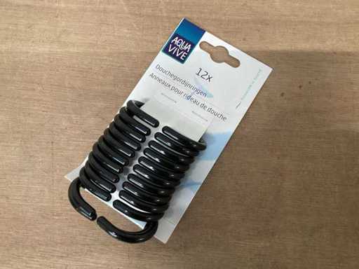 Pierścienie zasłon prysznicowych Aquavive PVC, czarne, zestaw 12 elementów (600x)