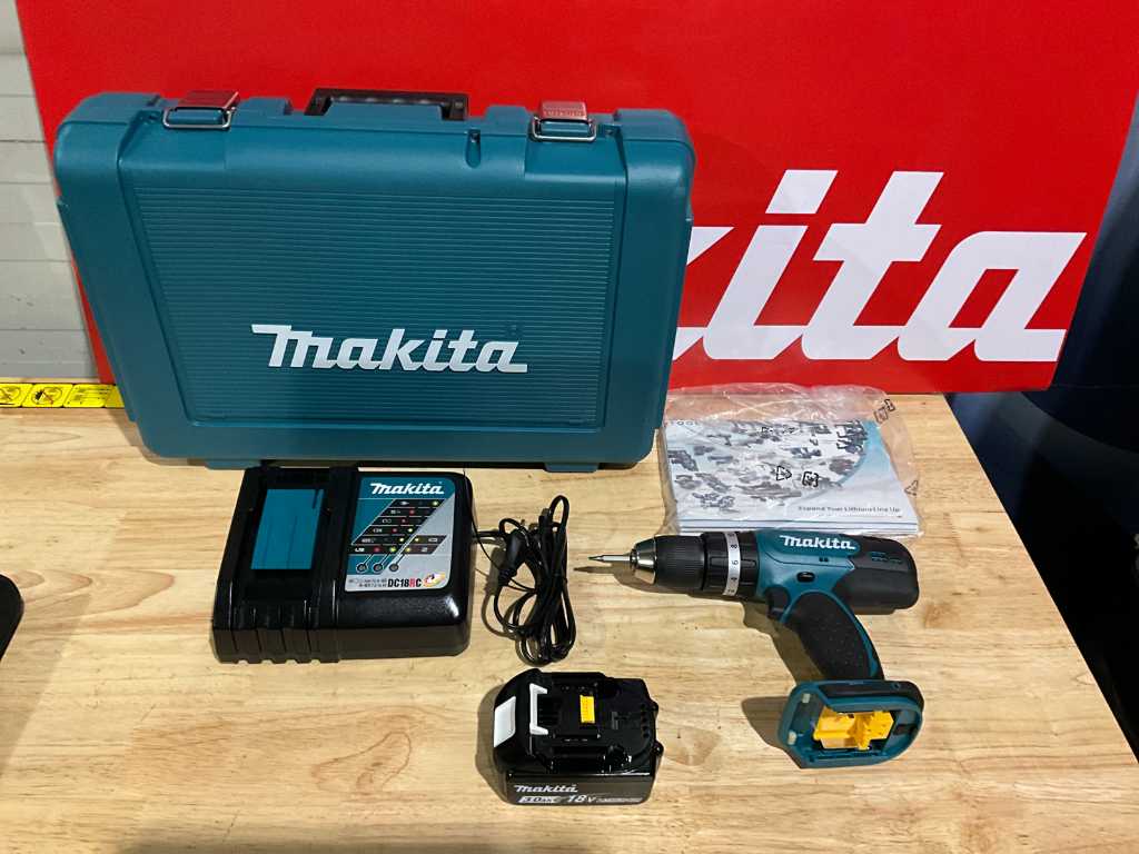 Makita DHP453 akumulatorowa wiertarko-wkrętarka udarowa i zestaw narzędzi