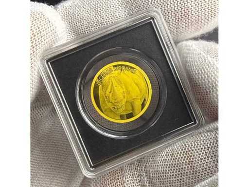 Gouden munt Neushoorn Diceros bicornis Fijn Goud 999 Inwoners van de Aarde Gratis EU-verzending