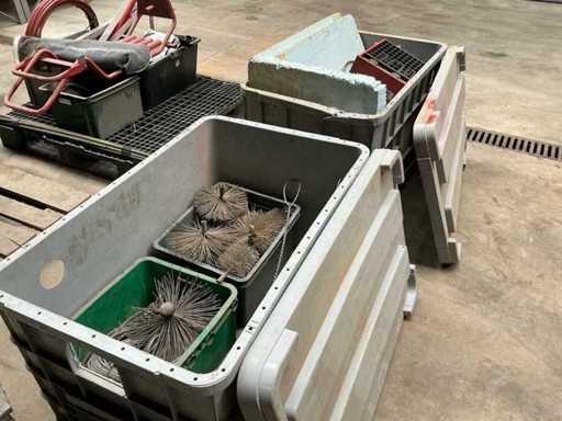 Warehouse bins with batch of brushes (2x)