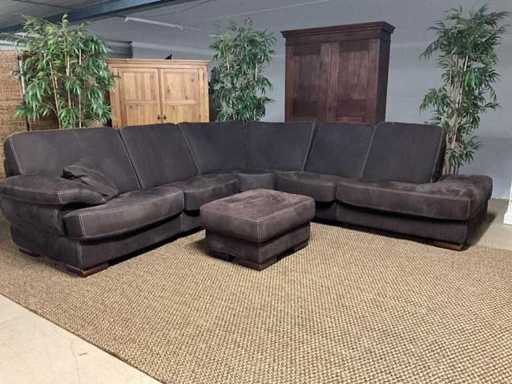 Canapé d’angle en daim avec ottoman