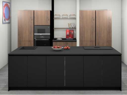 Häcker Concept130  Bali Notenhout  Topsoft mat lak zwart Eiland keuken