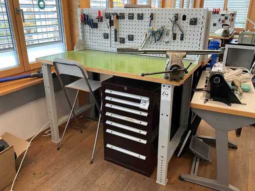 Bancă de lucru cu menghină și suport pentru unelte