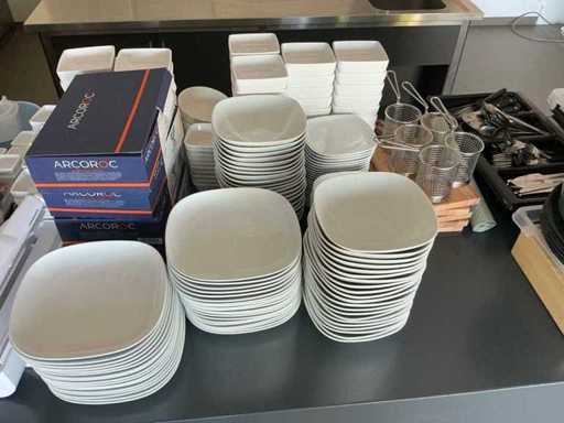 Multiple types of crockery and cutlery Crockery, glassware and cutlery