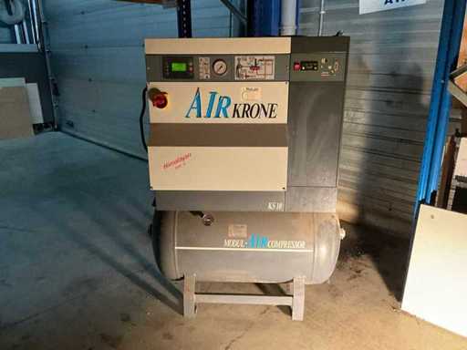 2001 Air Krone KS10 Schroefcompressor met koeldroger en drukvat - werkend