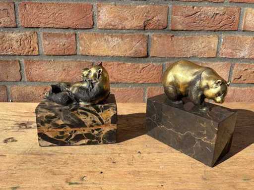 Sculptuur panda brons (2x)