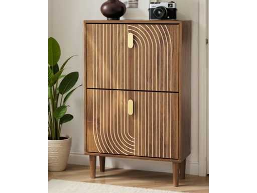 Shoe cabinet with 2 fold-down drawers