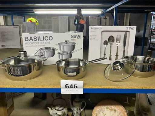 SSW 5-piece cooking pot set + 24 pcs cutlery SSW