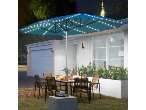 4.5m double-sided outdoor parasol with solar lighting, UPF50+ protection