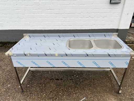 Sinkunit met achterwand en twee bassinen zonder basis Nieuw