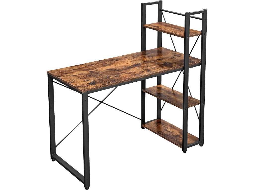 MIRA Home - Desk - Computer table with shelves - Home office - Industrial - Vintage - Brown/black - 60x120x76/120