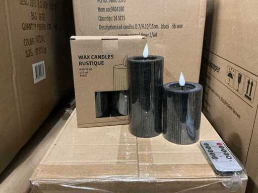 Lot Led Candles D7/H10&15cm black rib wax 2/set (120x set)