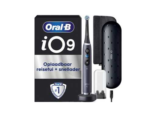 Oral-B iO 9 elektrische tandenborstel - zwart - Bluetooth verbonden, 1 opzetborstel, 1 oplader reisetui, 1 magnetisch etui