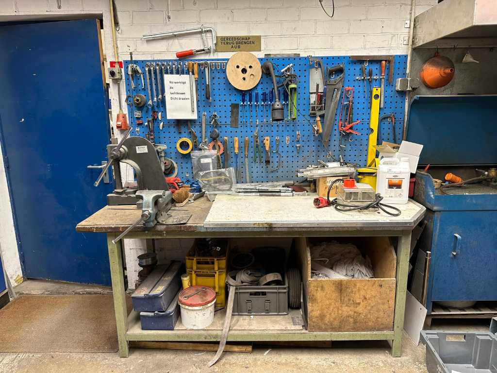 Complete workbench with tool wall, press and vice