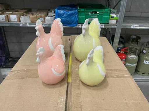 Partij decoratie kippen geel & roze 15&11cm (138x)