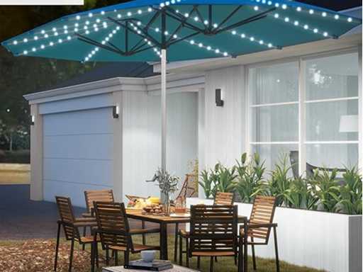 Extra-wide 4.57m patio umbrella with powerful solar lighting