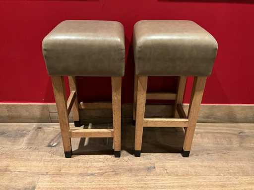 Hutten - Sgabello da bar in legno con seduta in pelle (8x)