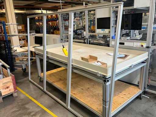 Lot of aluminium profiles with transport trolley and pallet