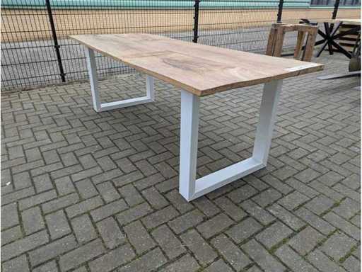 Garden table old oak wood 220x87x76cm. Metal U Base