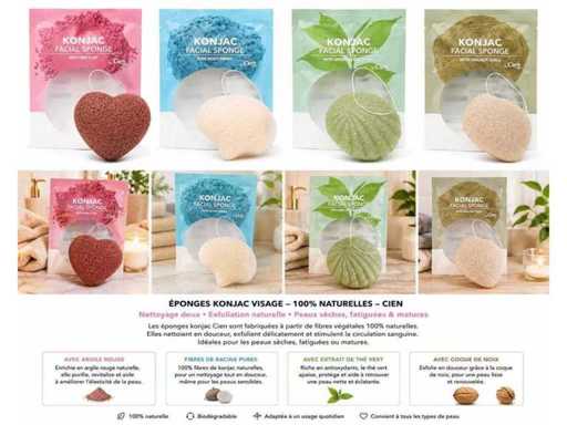 Set di 48 nuove spugne per il viso in blister – Forme diverse – Con esposizione