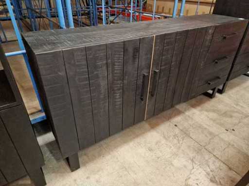 Label51 Buffet Santos Noir Mangue Uni avec 2 portes battantes et 3 tiroirs