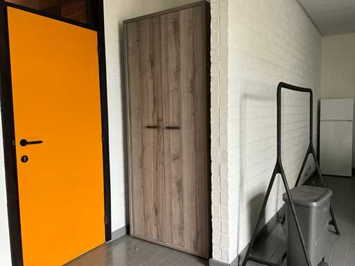 Fineer houten dossierkast, hoog model, voorzien van 2 deuren en 4 leggers